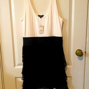 NWT Express White & Black midi length dress with silk like bottom!